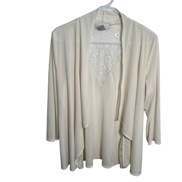 Emma & Olive Open Front Cascade Cardigan White Lace XL - Picture 1 of 7